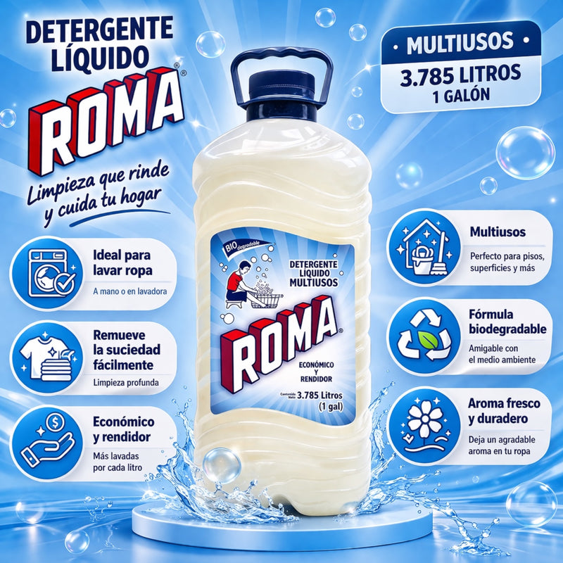 Detergente Liquido ROMA Para Ropa Fina líquido 3.7L Galon Biodegradable
