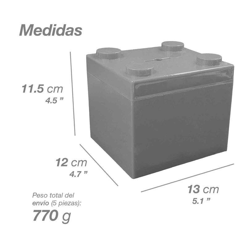5 pzs Cubo Ensamblable Contenedor Alcancía Color Azul