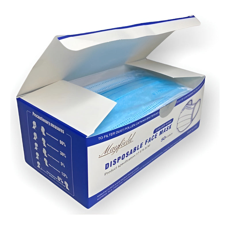 Cubreboca Tricapa Mayfield Polipropileno 50 Pz Azul