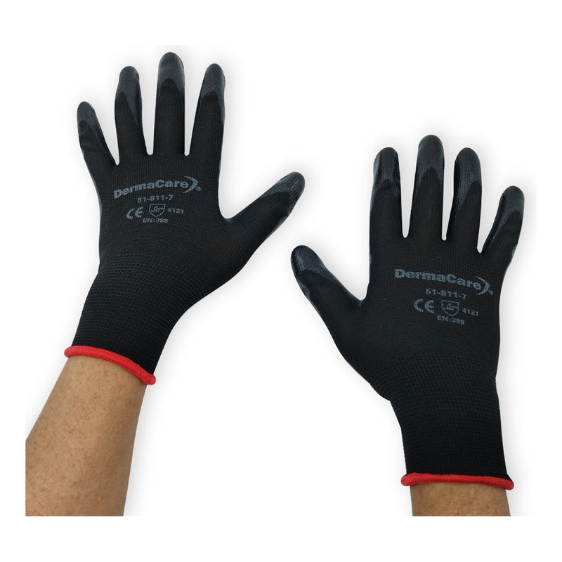 Guantes De Nylon Negro Con Nitrilo Sólido 1 Par