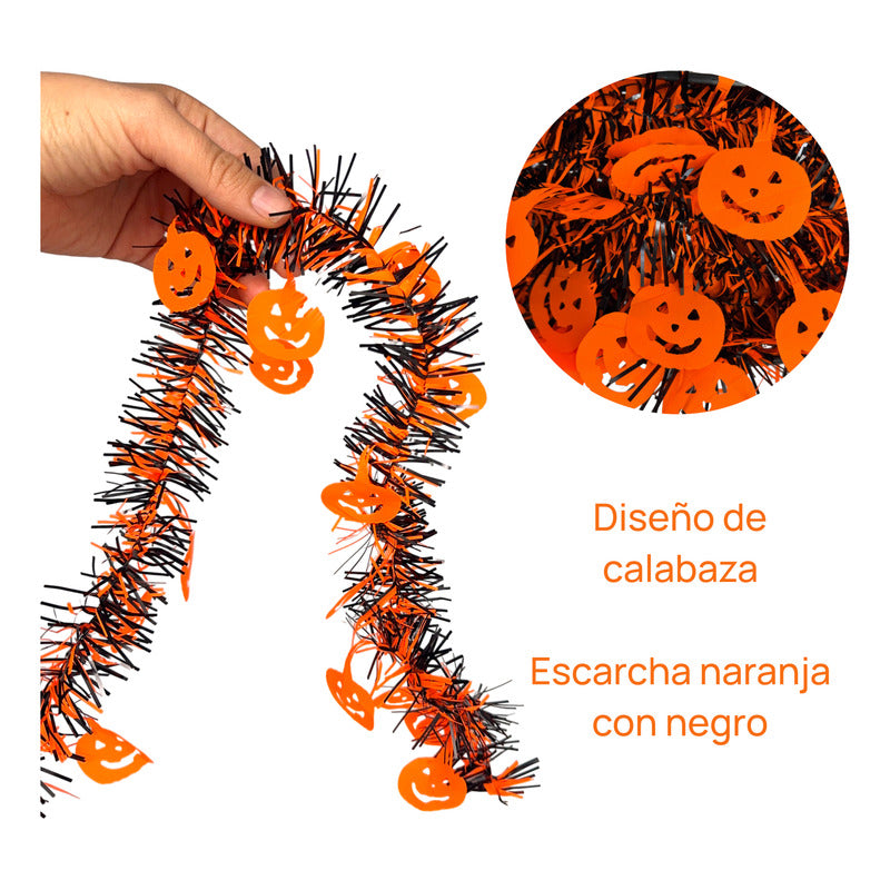 20m Escarcha Guirnalda Calabazas Decoración Halloween Muerto Negro Con Naranja