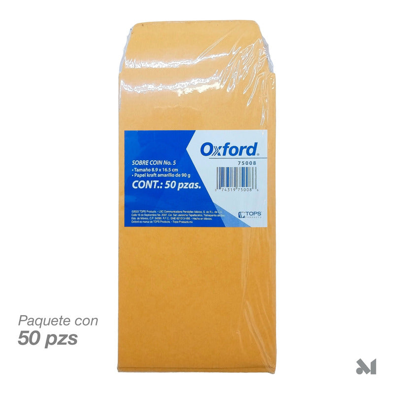 5000 Pzs Sobre Coin No 5 P/ Dinero Manila 8.9 X 16.5 Cm 90gr Manila Liso