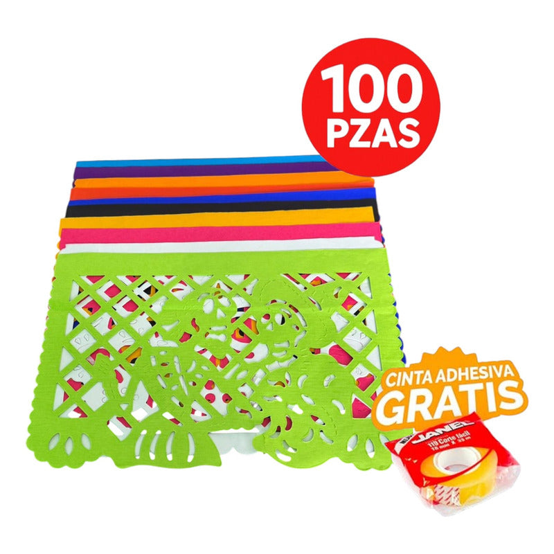 100 Pz Papel Picado Dia De Muertos Mexicano Ofrenda  36x48cm Multicolores 24 X 36 Cm