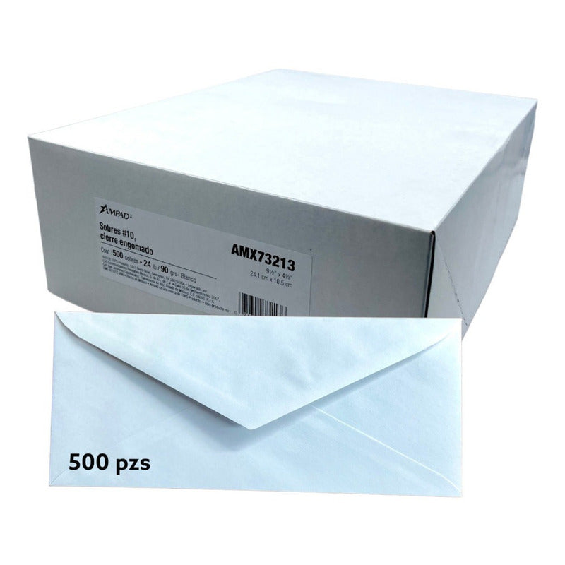 500 Pzs Sobre Para Cartas Correspondencia Blanco 24.1 X 10.5 Blanco