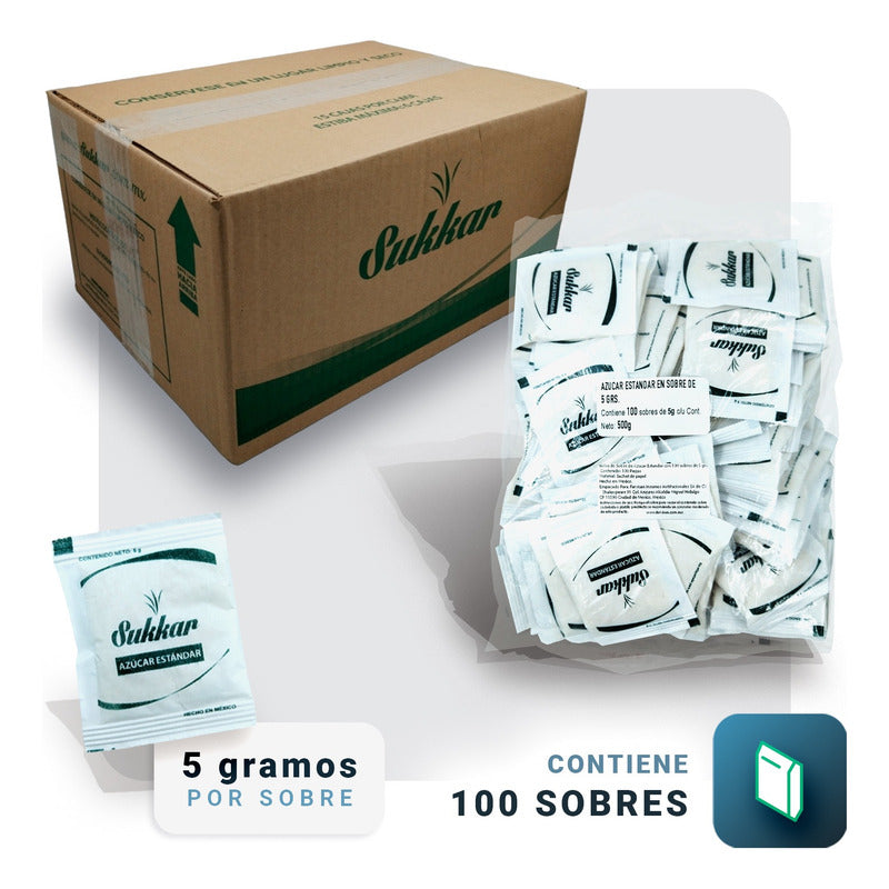 10 Bolsas Azúcar Zukkar 100 Sobres De 5g C/u Ideal P/negocio