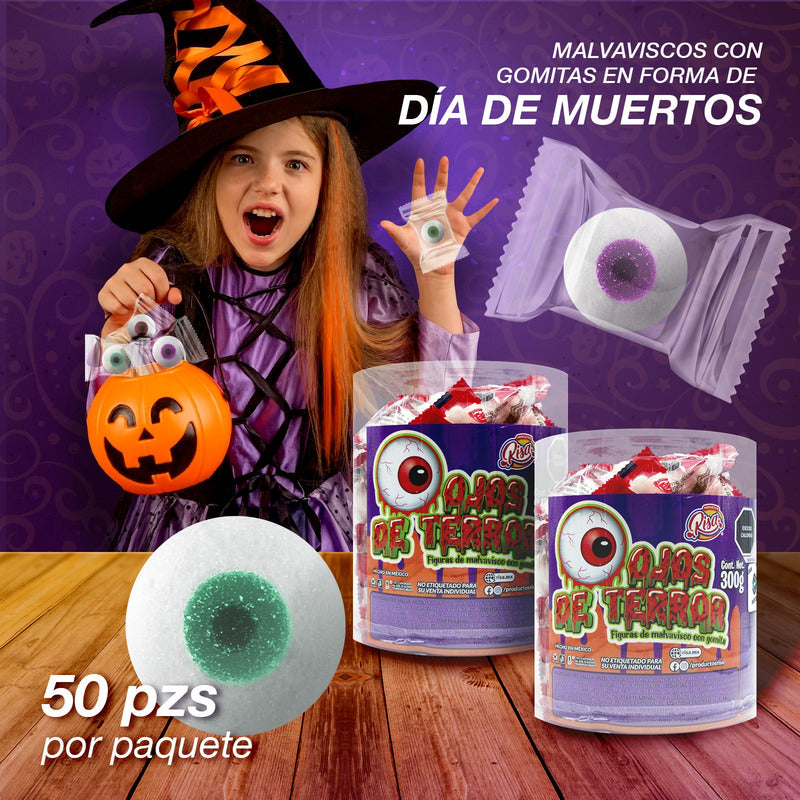 12 Piezas Malvavisco Con Gomita Ojo De Terror Halloween
