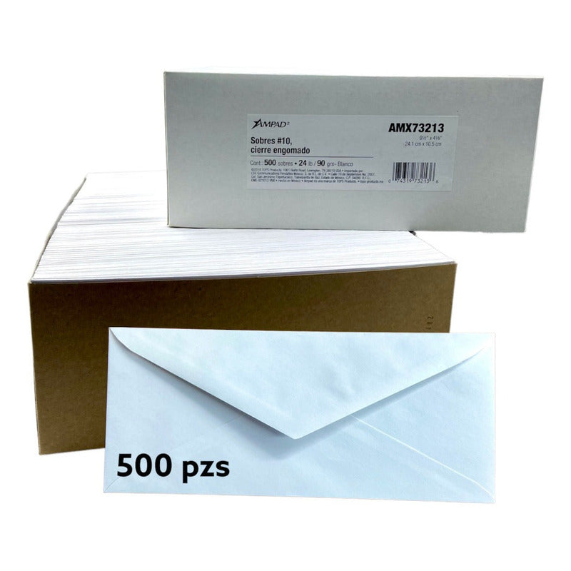 500 Pzs Sobre Para Cartas Correspondencia Blanco 24.1 X 10.5 Blanco