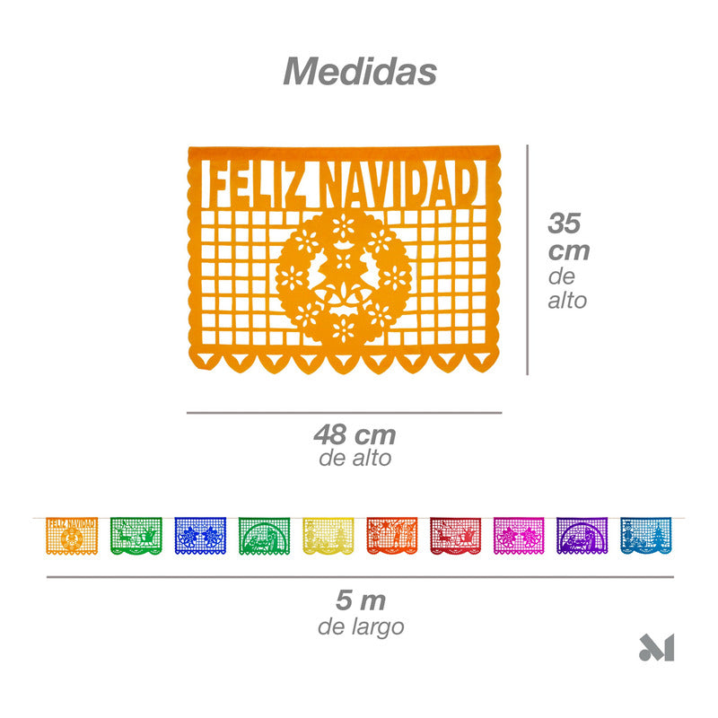 Papel Picado 15 Mts (30 Banderas) Navidad  Blanco Navidad