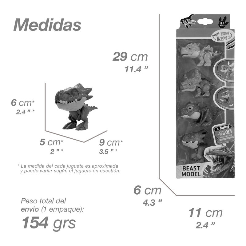 4 Pack Dinosaurios Mordelones Jurassic Juguete Rex