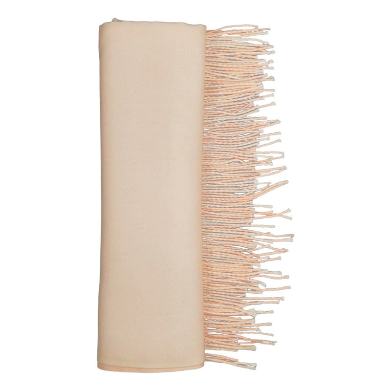 Pashmina Mujer Elegante India 2 Vistas Exsuave 1.8m Durazno Crema Liso Unitalla