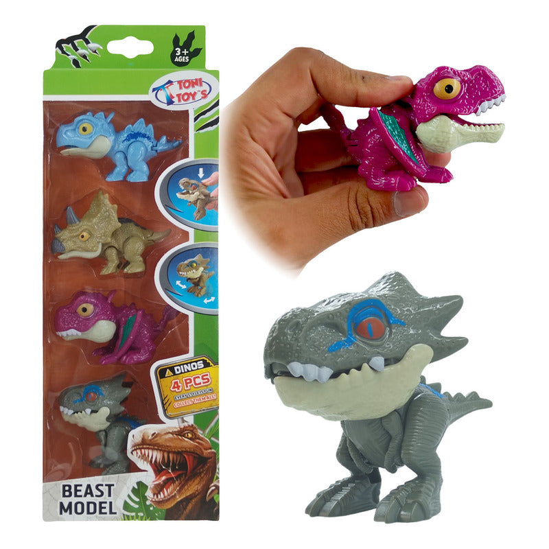 4 Pack Dinosaurios Mordelones Jurassic Juguete Rex