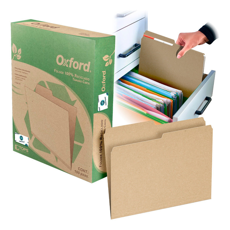 100 Folder Tamaño Carta Beige Documentos Reciclado P/ Broche Marrón Claro