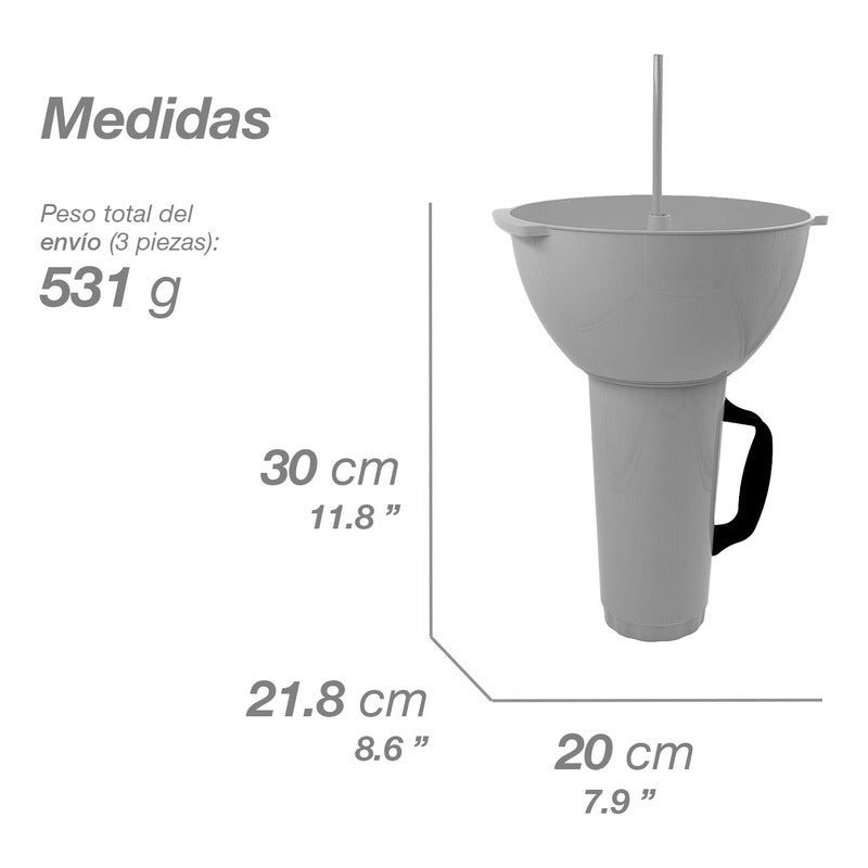 3 Vaso Botanero Plástico 1lt Popote Colores 30cm Michelada