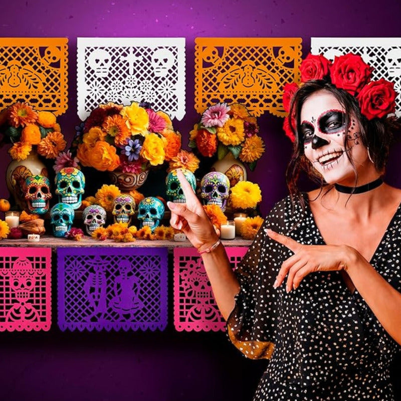 100 Pz Papel Picado Dia De Muertos Mexicano Ofrenda  36x48cm Multicolores 24 X 36 Cm