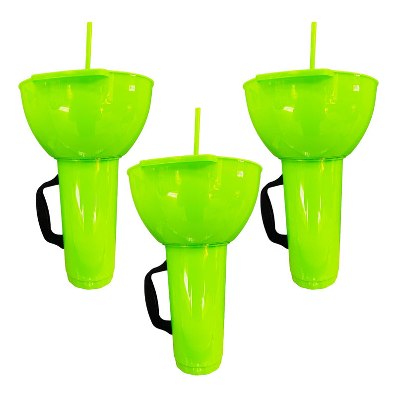 3 Vaso Botanero Plástico 1lt Popote Colores 30cm Michelada