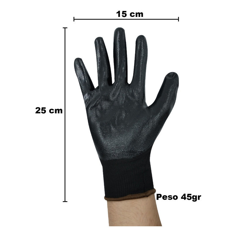 Guantes De Nylon Negro Con Nitrilo Sólido 1 Par