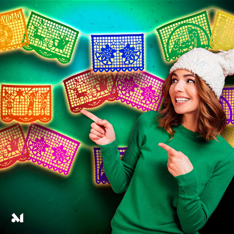 Papel Picado 30 Mts (60 Banderas) Navidad Blanco