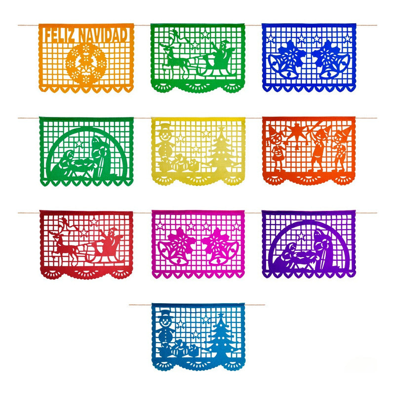 Papel Picado 30 Mts (60 Banderas) Navidad Blanco