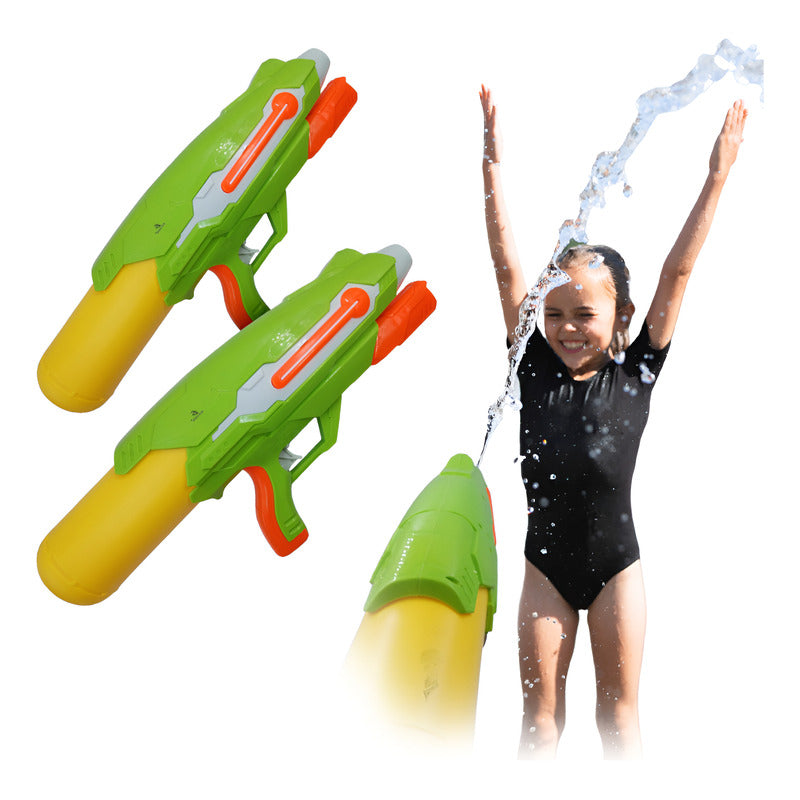 2 Pistolas De Agua A Presión Largo Alcance Grande Con Tanque Amarillo Verde