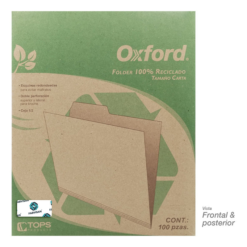 100 Folder Tamaño Carta Beige Documentos Reciclado P/ Broche Marrón Claro