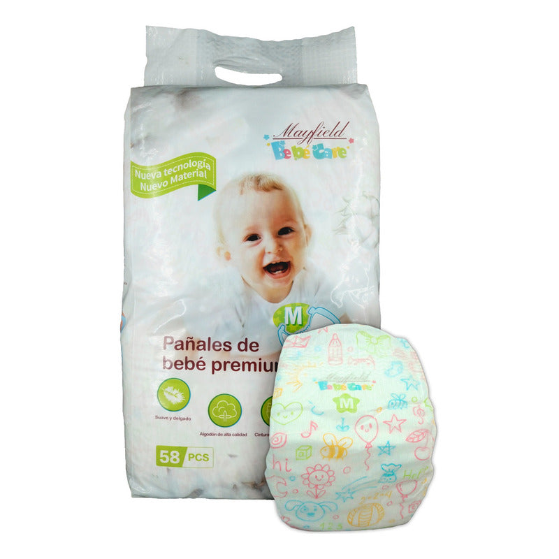 58pzs Pañales Absorben 1 L Premium M P/bebé 3-8 Meses 6-9 Kg Talla Mediano (m)