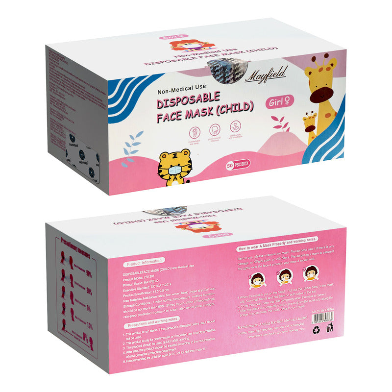 100pz Cubrebocas Tricapa Infantil Niña Mayfield Unicornio Unicornio