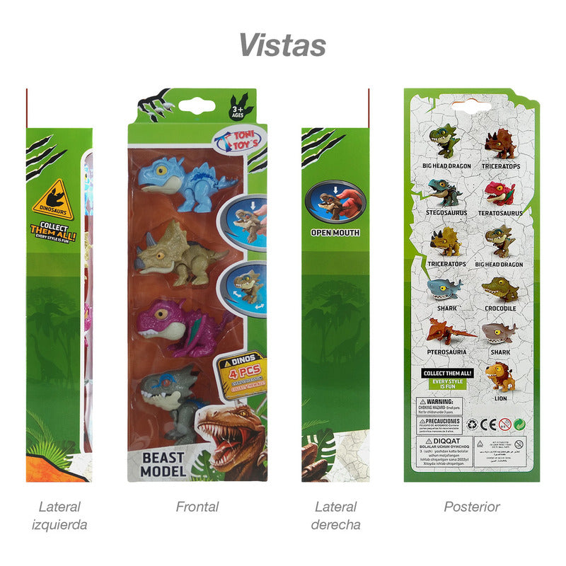 4 Pack Dinosaurios Mordelones Jurassic Juguete Rex