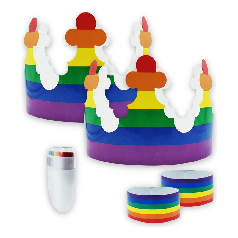 Kit Coronas, Pulseras Y Gis Cara Gay Pride Orgullo