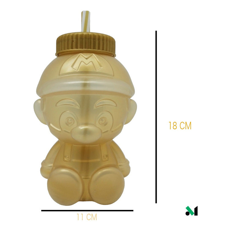 10 Vaso Dulcero Mario Bross Popote Fiesta Regalo 1 L