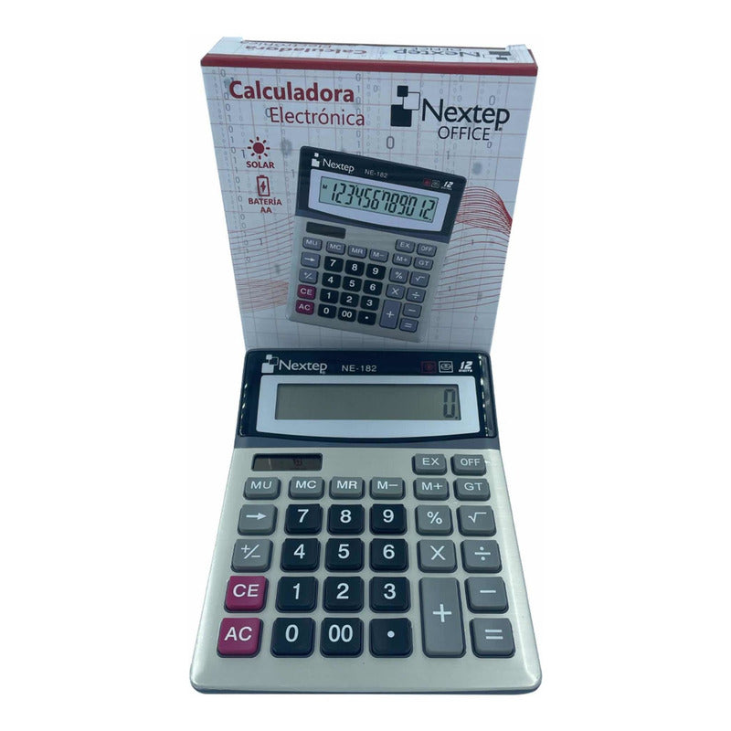 Calculadora Escritorio 19x14 Cm Nextep® 12 Dig. Carga Solar  Plateado