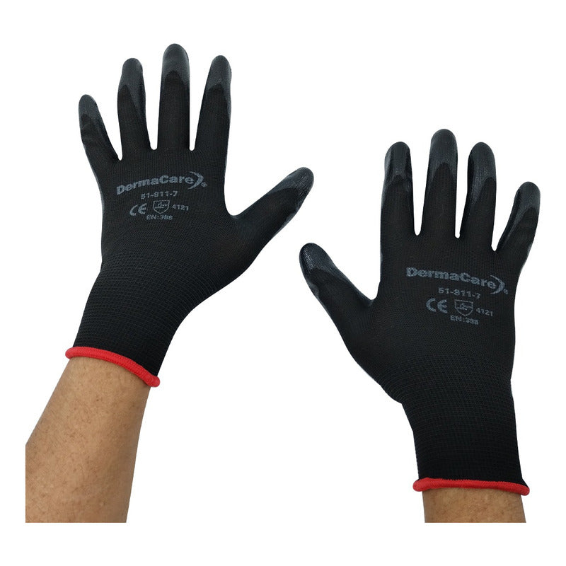 Guantes De Nylon Negro Con Nitrilo Sólido 1 Par