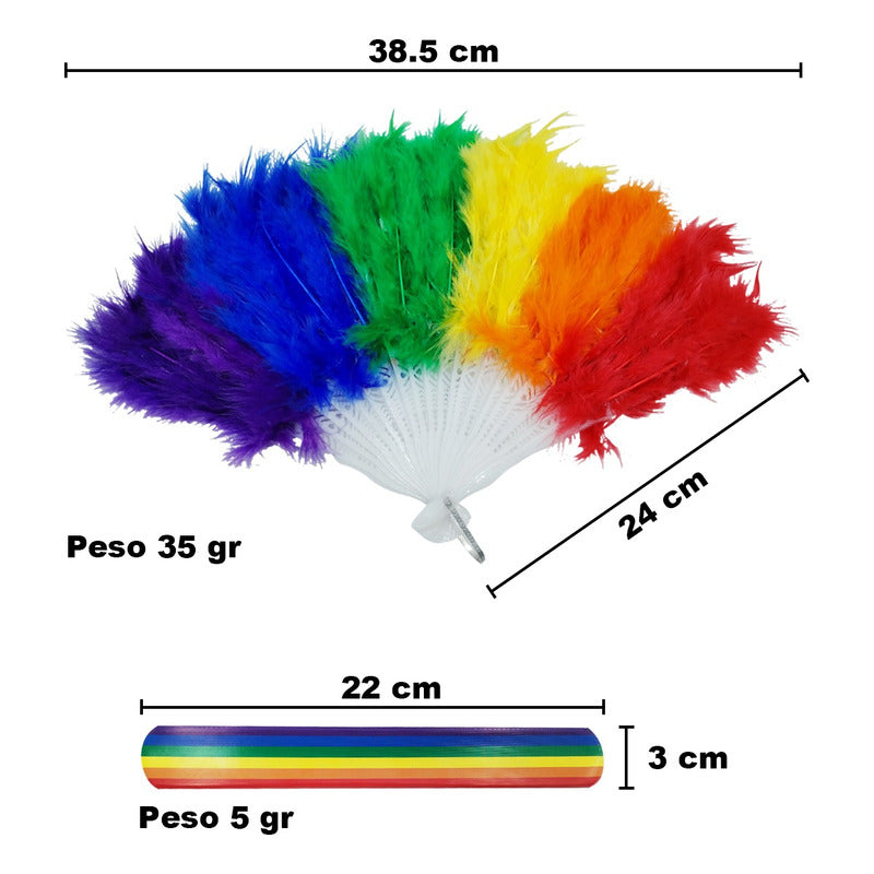 2 Pack Abanico Plumas Arcoíris Gay Pride Orgullo Arcoris