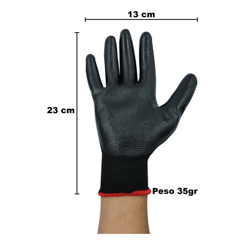 Guantes De Nylon Negro Con Nitrilo Sólido 1 Par