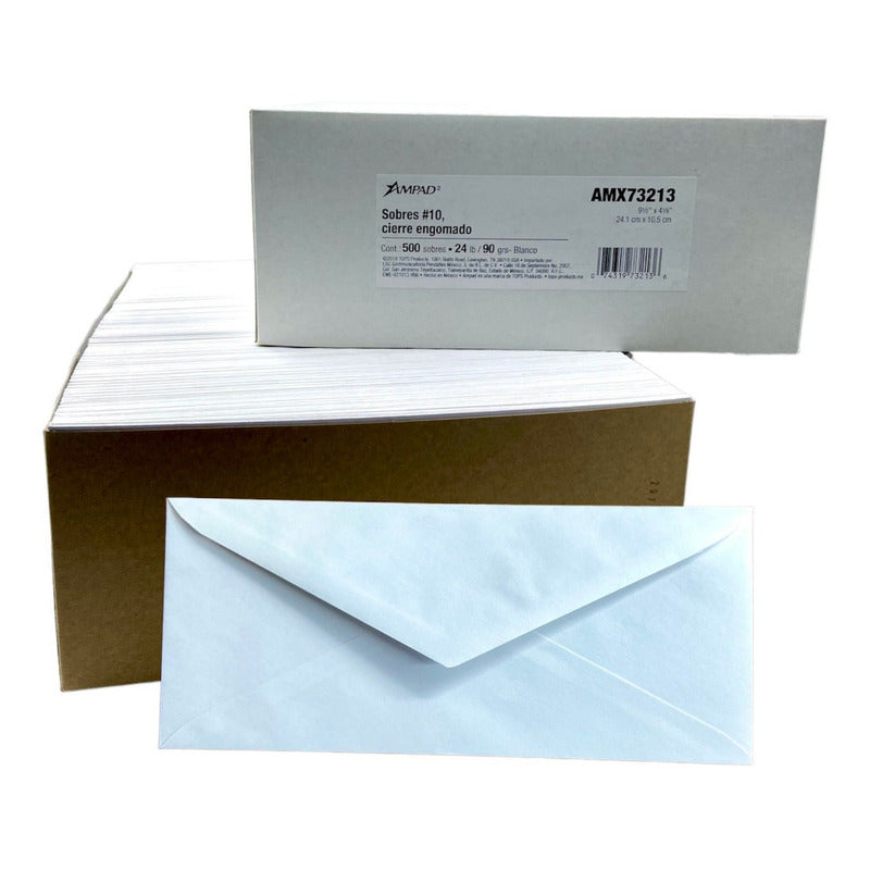 500 Pzs Sobre Para Cartas Correspondencia Blanco 24.1 X 10.5 Blanco