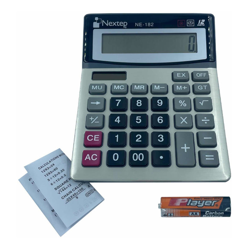 Calculadora Escritorio 19x14 Cm Nextep® 12 Dig. Carga Solar  Plateado