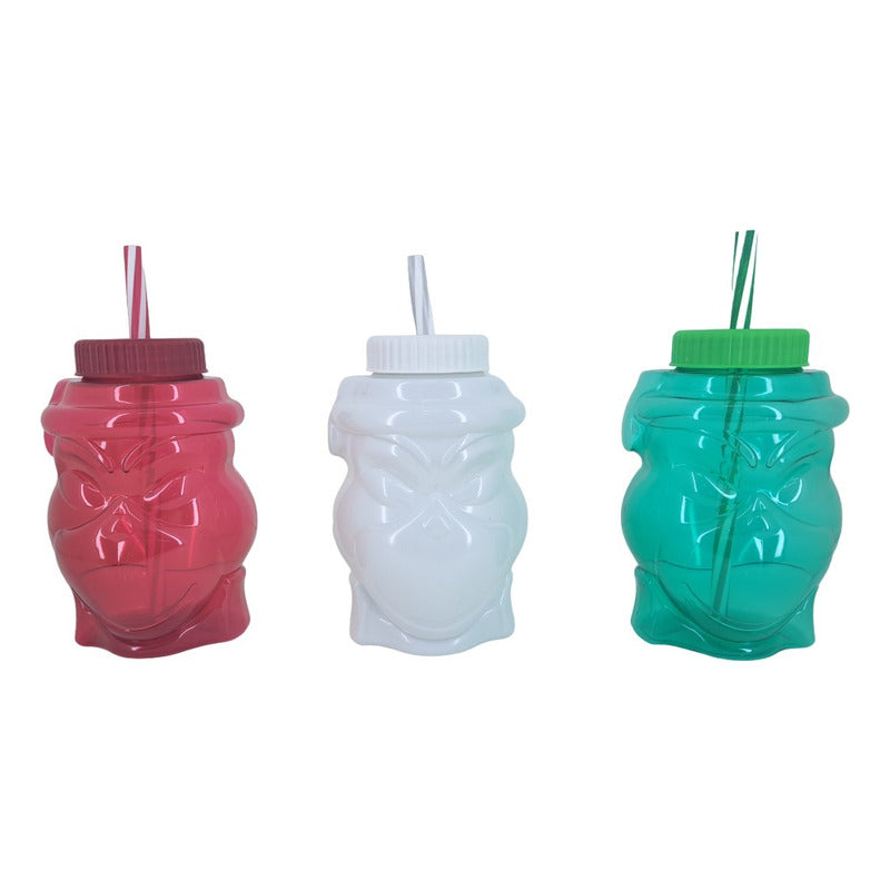 3pzs Envase Grinch Plastico Tricolor Vaso Dulcero Navideño