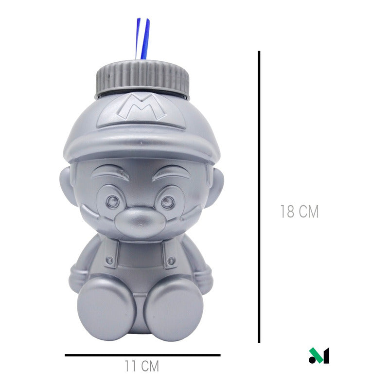 10 Vaso Dulcero Mario Bross Popote Fiesta Regalo 1 L