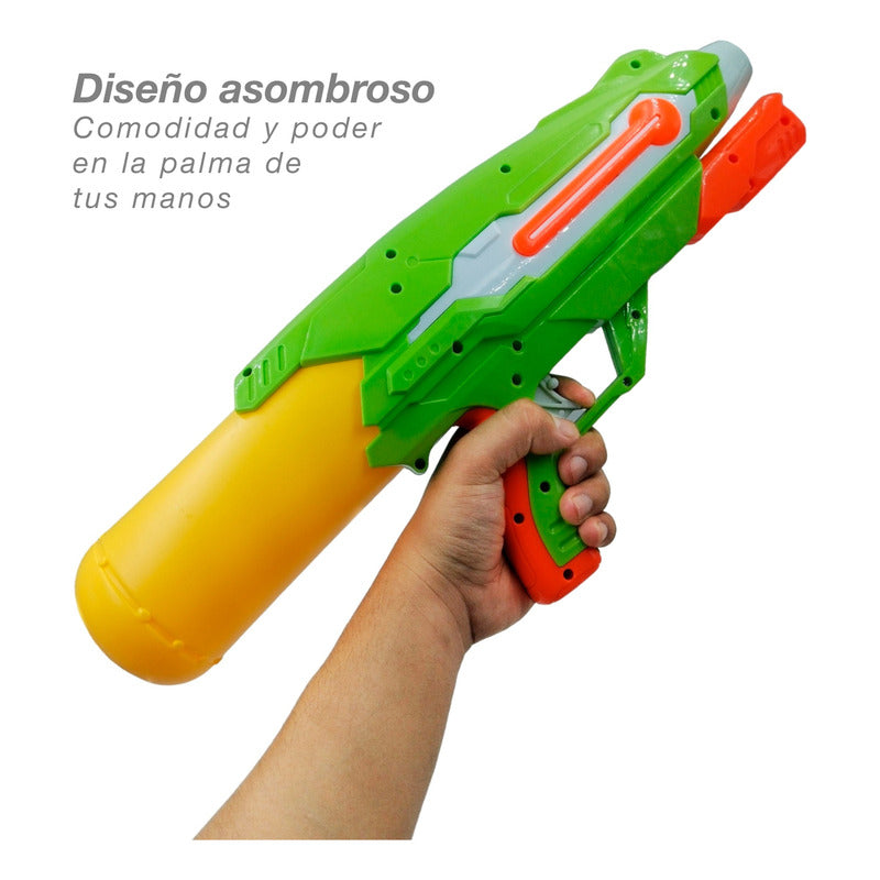 2 Pistolas De Agua A Presión Largo Alcance Grande Con Tanque Amarillo Verde