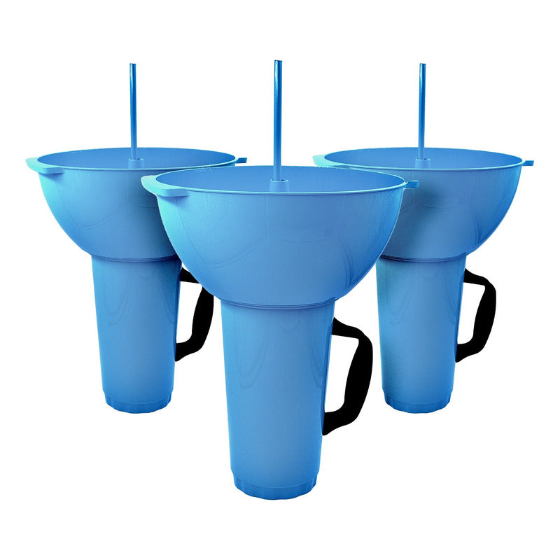 3 Vaso Botanero Plástico 1lt Popote Colores 30cm Michelada