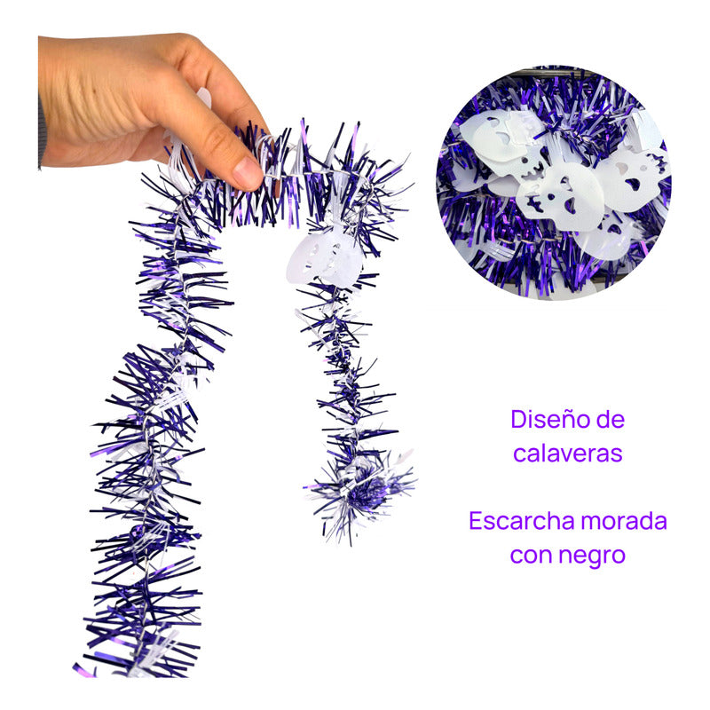 20m Escarcha Guirnalda Calabazas Decoración Halloween Muerto Blanco Con Morado Guirnalda Calavera