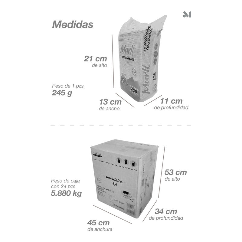 Servilletas Tradicional Marli Desechables Taqueras 24 Pack  Blanco