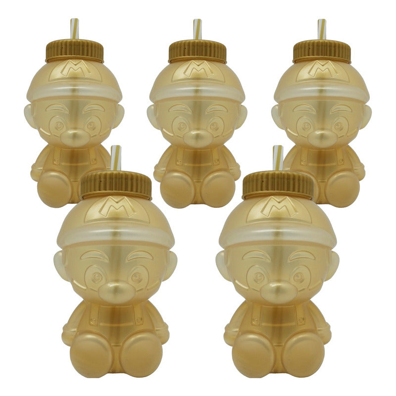 10 Vaso Dulcero Mario Bross Popote Fiesta Regalo 1 L