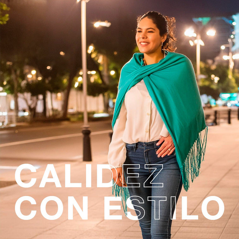 Pashmina Mujer Elegante India 2 Vistas Exsuave 1.8m Grisazul Gris Liso Unitalla