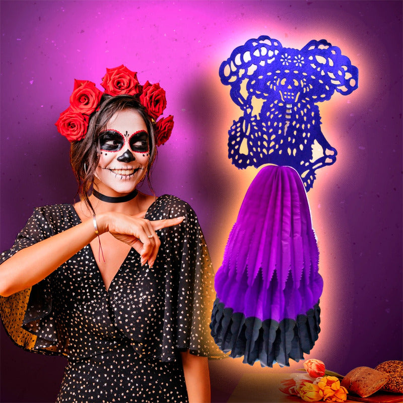 2 Pack Catrina Elegante Dia De Muertos Halloween Morado Con Negro Catrina