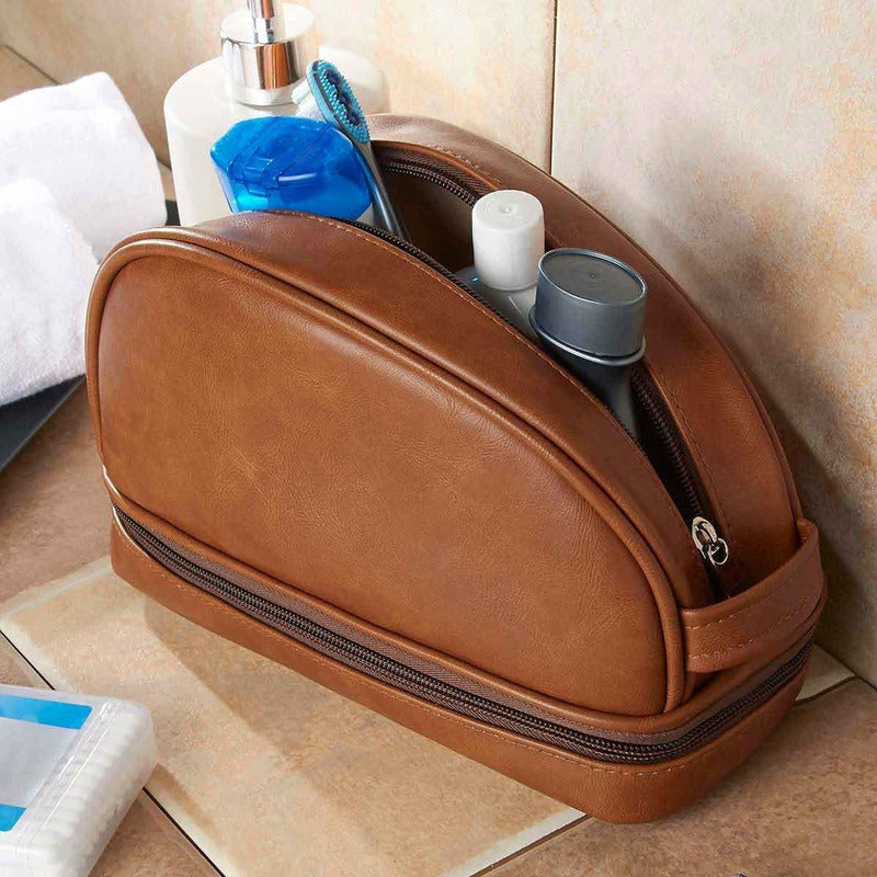 Neceser De Viaje Hombre Curpiel Liso Caqui Lisa