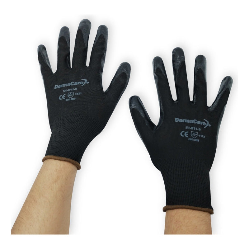 Guantes De Nylon Negro Con Nitrilo Sólido 1 Par