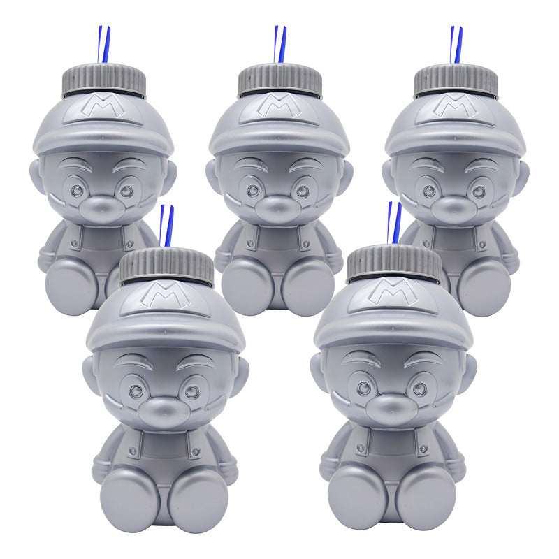 10 Vaso Dulcero Mario Bross Popote Fiesta Regalo 1 L