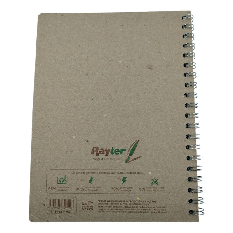25pz Cuaderno Profesional Rayado Doble Arillo Ecologica 100h Caqui