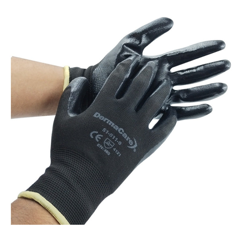 Guantes De Nylon Negro Con Nitrilo Sólido 1 Par