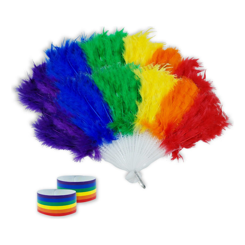 2 Pack Abanico Plumas Arcoíris Gay Pride Orgullo Arcoris